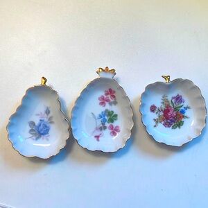 Vintage Tea Holder Set or Small Trinket Bowls Fruit Shaped w/ Floral Pattern
